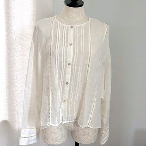NWT Zara Long Sleeve Oversized Eylet Boho Linen Top Blouse
